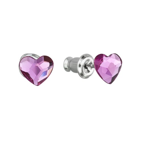 Náušnice bižuterie se Swarovski krystaly růžová srdce 51050.3 fuchsia