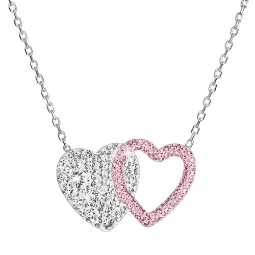 Stříbrný náhrdelník dvojité srdce se Swarovski krystaly 32079.3 lt.rose