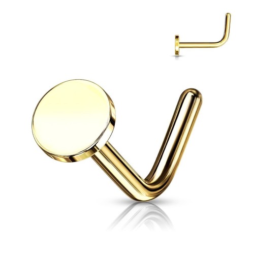 Zahnutý piercing do nosu placka (žluté zlato)