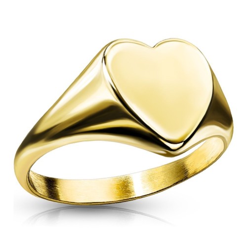 Zlacený ocelový prsten srdce s možností rytiny (52)