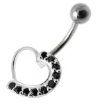 Stříbrný piercing do pupíku - srdce (růžová)
