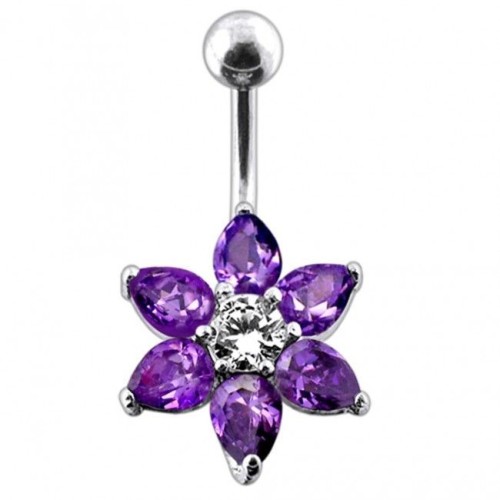 Stříbrný piercing do pupíku - kytička (tmavě fialová)