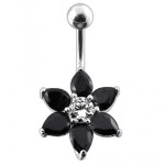Stříbrný piercing do pupíku - kytička (tmavě fialová)