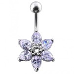 Stříbrný piercing do pupíku - kytička (tmavě fialová)