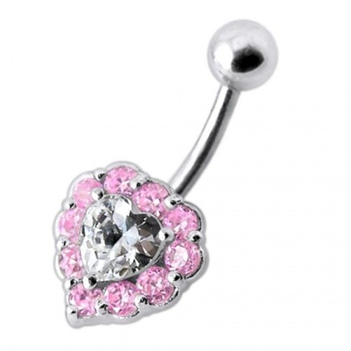 Stříbrný piercing do pupíku - srdce (růžová)