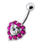 Stříbrný piercing do pupíku - srdce (růžová)