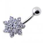 Stříbrný piercing do pupíku - kytička (tmavě fialová)