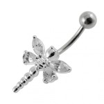 Stříbrný piercing do pupíku - vážka (tmavě fialová)
