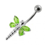 Stříbrný piercing do pupíku - vážka (tmavě fialová)