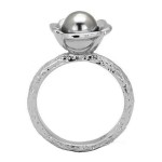 Ocelový prsten se šedou perličkou (57) [5]