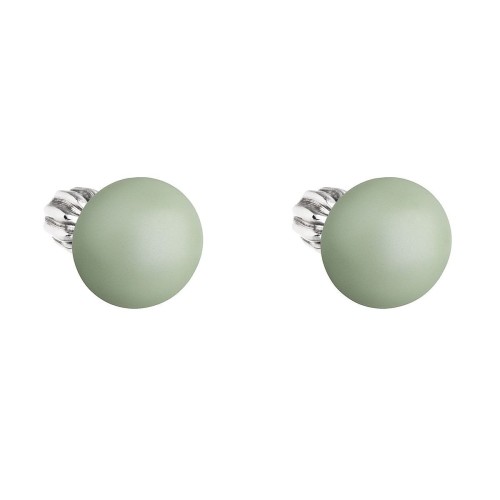 Stříbrné náušnice pecka s perlou Swarovski zelené kulaté 31142.3 pastel green