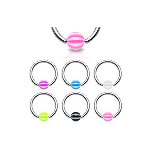 Piercing kroužek chirurgická ocel s pruhovanou kuličkou (černá)