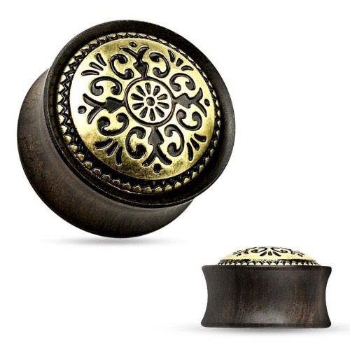 Dřevěný plug do ucha Ebony Wood s ornamenty (6 mm)