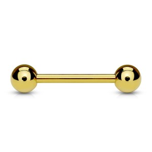 Pozlacený piercing do jazyka 1,6 x 16 mm, kuličky 6 mm
