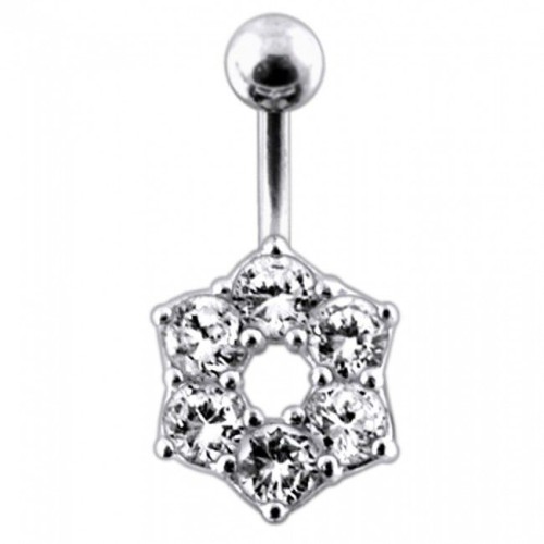 Stříbrný piercing do pupíku - kytička (čirá)