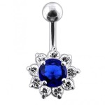 Stříbrný piercing do pupíku - kytička (čirá)