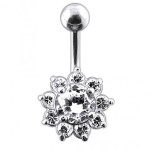 Stříbrný piercing do pupíku - kytička (čirá)