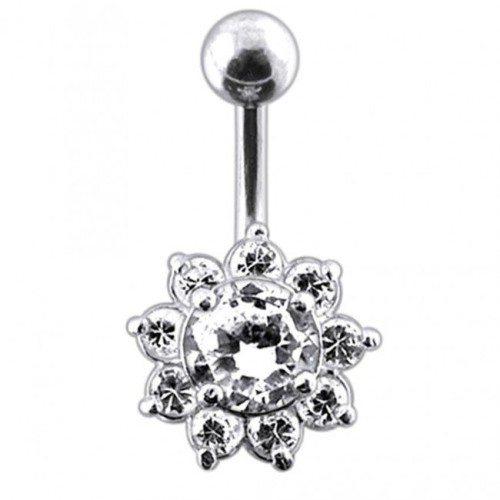 Stříbrný piercing do pupíku - kytička (čirá)