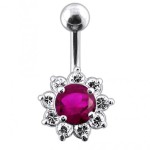 Stříbrný piercing do pupíku - kytička (čirá)