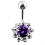Stříbrný piercing do pupíku - kytička (růžová)