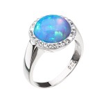 Stříbrný prsten se syntetickým opálem a krystaly Preciosa světle modrý 35060.1 [0]