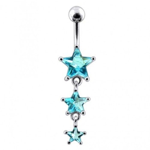 Stříbrný piercing do pupíku - hvězdy (tyrkysová)