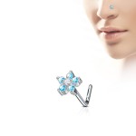 Zahnutý piercing do nosu, kytička (čirá)
