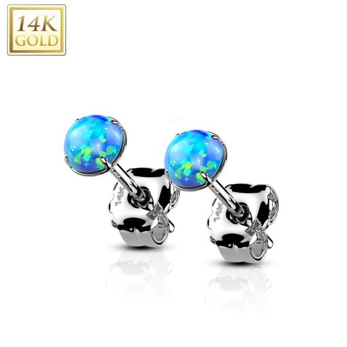 Zlaté 14ti karátové náušnice s modrými opály (0,36 g, 4 mm)