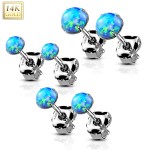 Zlaté 14ti karátové náušnice s modrými opály (0,36 g, 4 mm)