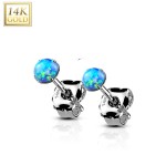 Zlaté 14ti karátové náušnice s modrými opály (0,36 g, 4 mm)