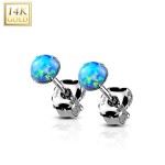 Zlaté 14ti karátové náušnice s modrými opály (0,42 g, 5 mm)