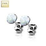 Zlaté 14ti karátové náušnice s bílými opály (0,36 g, 4 mm)