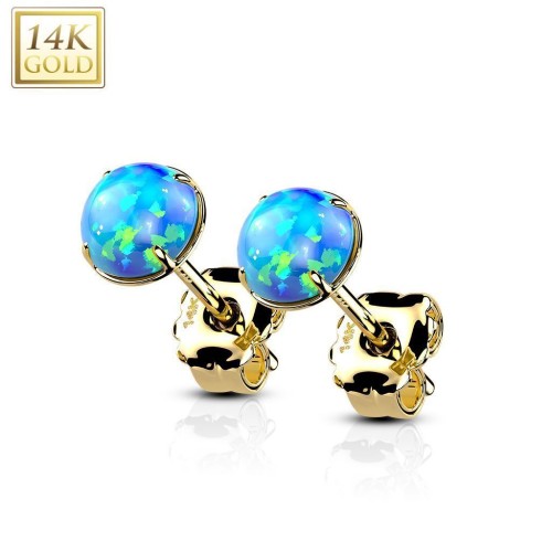 Zlaté 14ti karátové náušnice s modrými opály (0,36 g, 4 mm)