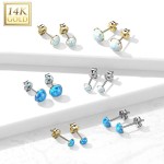 Zlaté 14ti karátové náušnice s bílými opály (0,42 g, 5 mm)