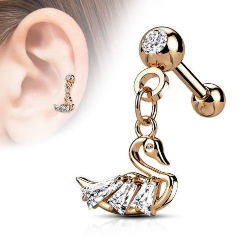 Cartilage piercing do ucha - labuť (růžové zlato)