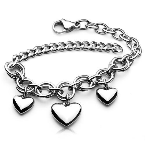 Dámský ocelový náramek se srdíčky