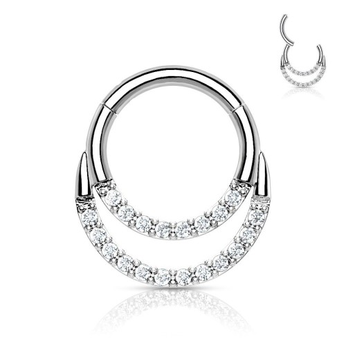 Piercing kruh segment, čiré kameny, 1,2 x 6 mm