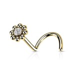 Zahnutý piercing do nosu - kytička černá