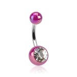 Piercing do pupíku - perleťový lesk a zirkon (duhový)