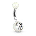 Piercing do pupíku - perleťový lesk a zirkon (duhový)