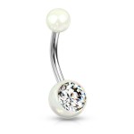 Piercing do pupíku - perleťový lesk a zirkon (bílý)