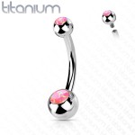 Piercing do pupíku banánek - TITAN, opál (růžová)