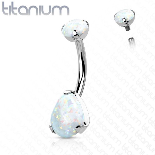 Piercing do pupíku - TITAN, opál (bílá)