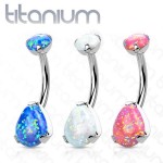 Piercing do pupíku - TITAN, opál (bílá)