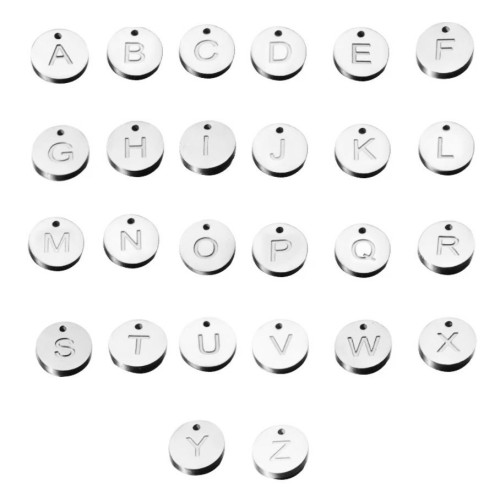 Drobný ocelový přívěsek - kolečko - iniciála E