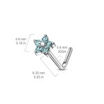 Zahnutý piercing do nosu kytička, tyrkysové kamínky
