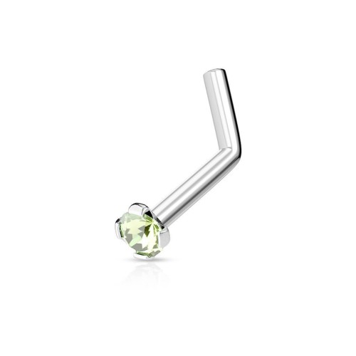 Zahnutý piercing do nosu 2mm zirkon (zelený)