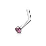 Zahnutý piercing do nosu 2mm zirkon (tmavě růžový)
