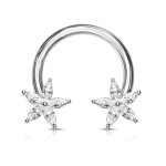 Piercing - podkova s kytičkami, čiré kamínky (rosegold)