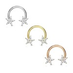 Piercing - podkova s kytičkami, čiré kamínky (gold)